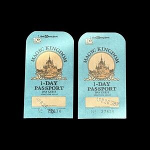 Magic Kingdom 1 Day Guest Passport (2) Walt Disney World 1982 Tencennial Vintage